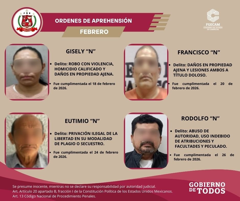 LA AGENCIA ESTATAL DE INVESTIGACIONES CUMPLIÓ 16 ÓRDENES DE APREHENSIÓN DURANTE FEBRERO