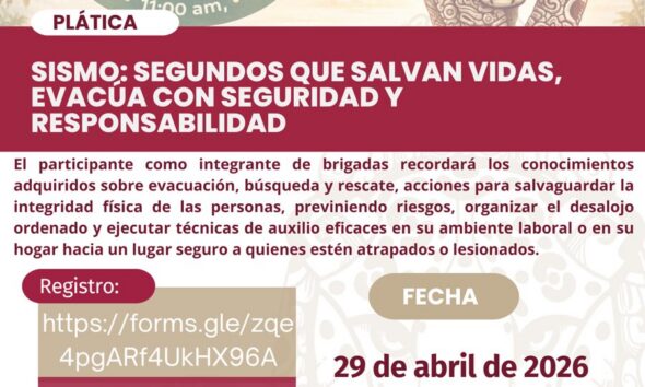 *SEPROCI INVITA A PARTICIPAR EN LA PLÁTICA "SISMO: SEGUNDOS QUE SALVAN VIDAS, EVACÚA CON SEGURIDAD Y RESPONSABILIDAD”*