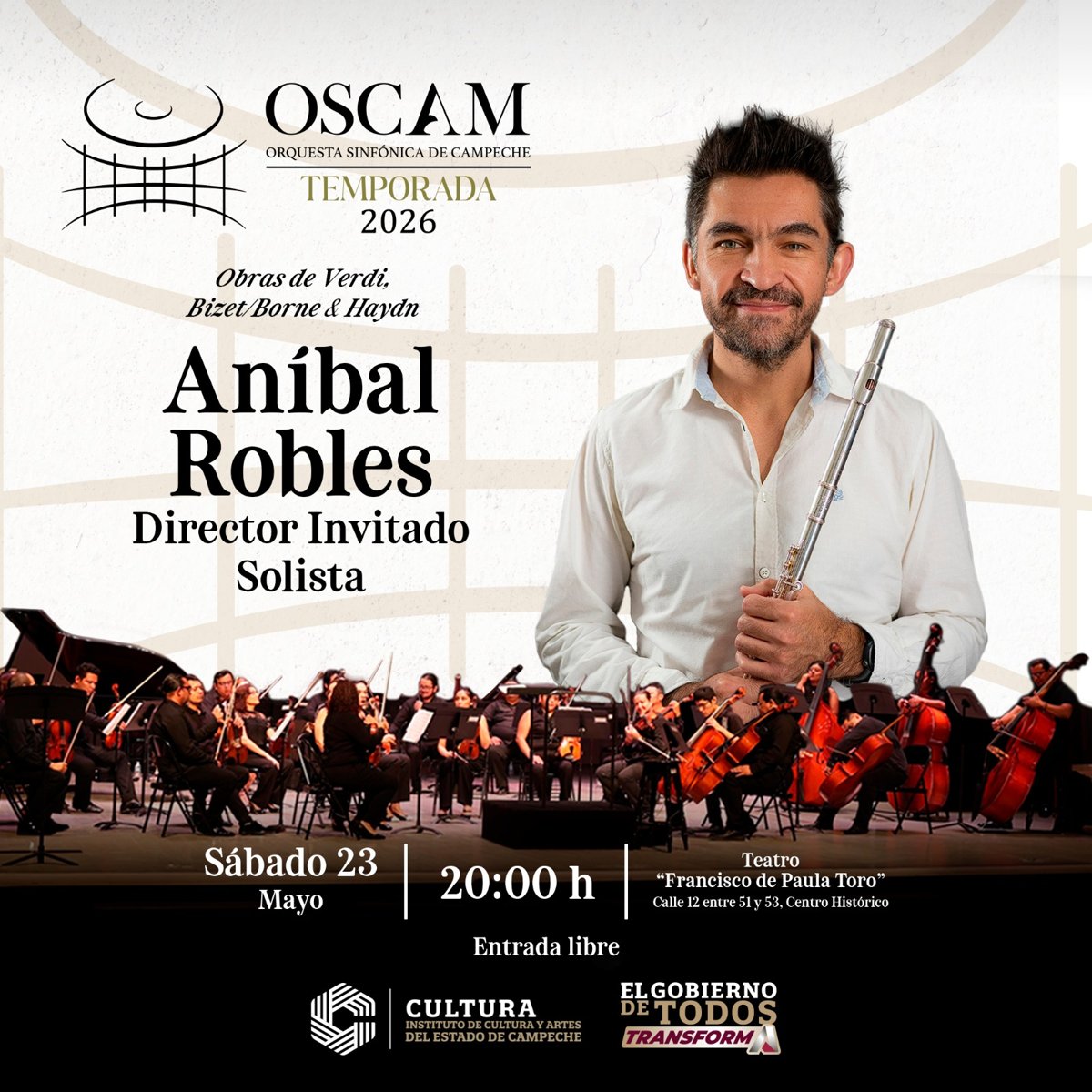 LA OSCAM PRESENTA CONCIERTO CON LA PARTICIPACIÓN DE ANÍBAL ROBLES COMO DIRECTOR Y SOLISTA