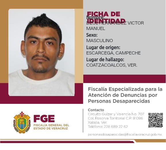 FGECAM solicita apoyo para localizar a familiares de persona identificada en ficha informativa