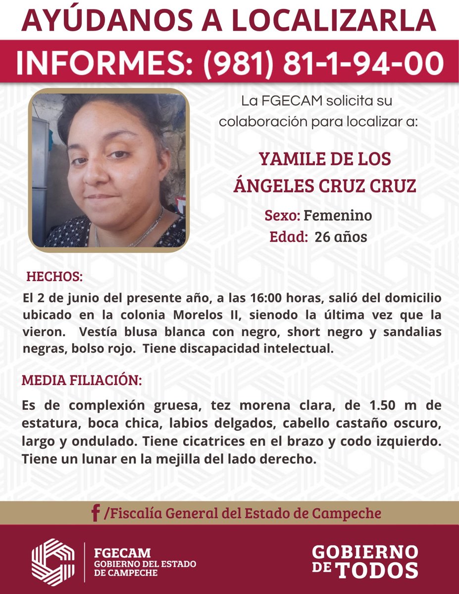 FGECAM solicita apoyo para localizar a familiares de persona identificada en ficha informativa