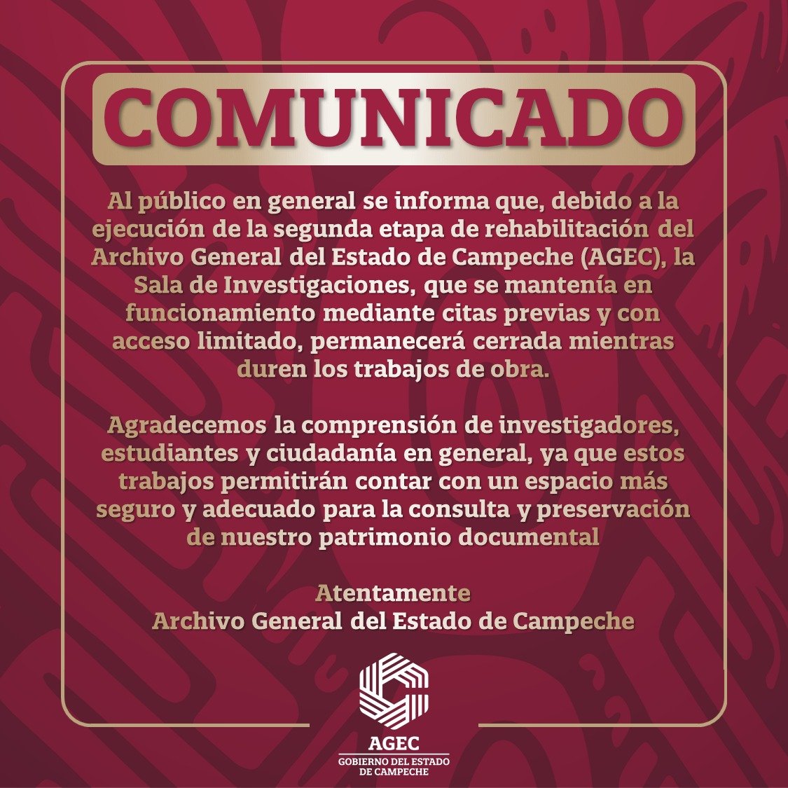 Archivo General de Campeche cerrará temporalmente por trabajos de rehabilitación