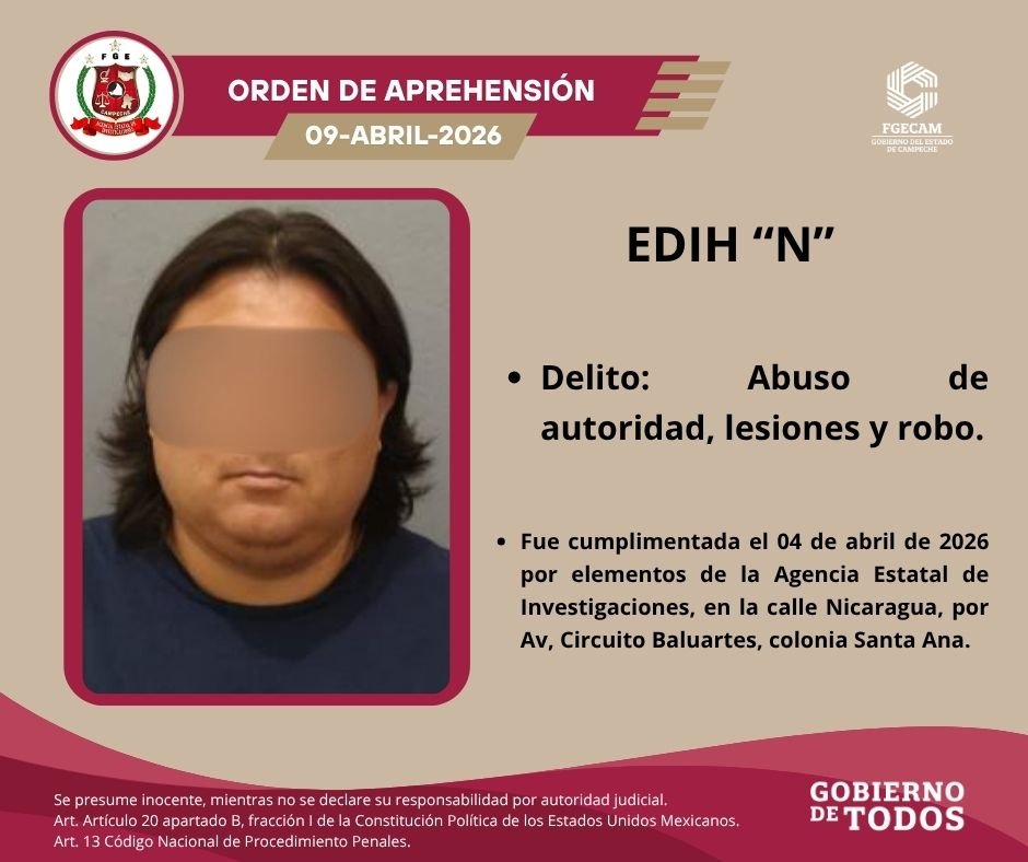 CUMPLIMENTA FGECAM CUATRO ÓRDENES DE APREHENSIÓN POR DIVERSOS DELITOS