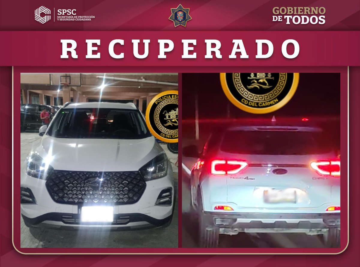 VEHÍCULO RECUPERADO EN CIUDAD DEL CARMEN