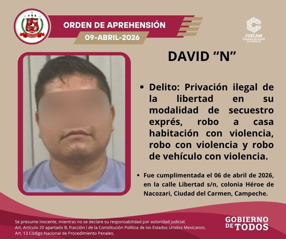 CUMPLIMENTA FGECAM CUATRO ÓRDENES DE APREHENSIÓN POR DIVERSOS DELITOS