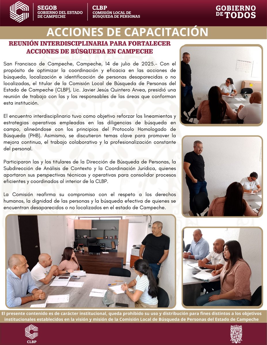 REUNIÓN INTERDISCIPLINARIA PARA FORTALECER LA BÚSQUEDA DE PERSONAS EN CAMPECHE