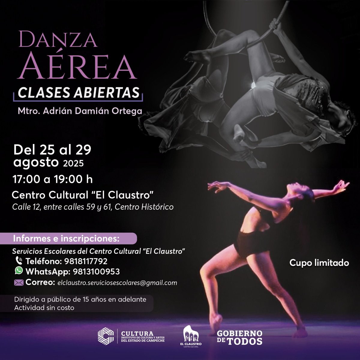INSTITUTO DE CULTURA INVITA A CLASES DE DANZA AÉREA
