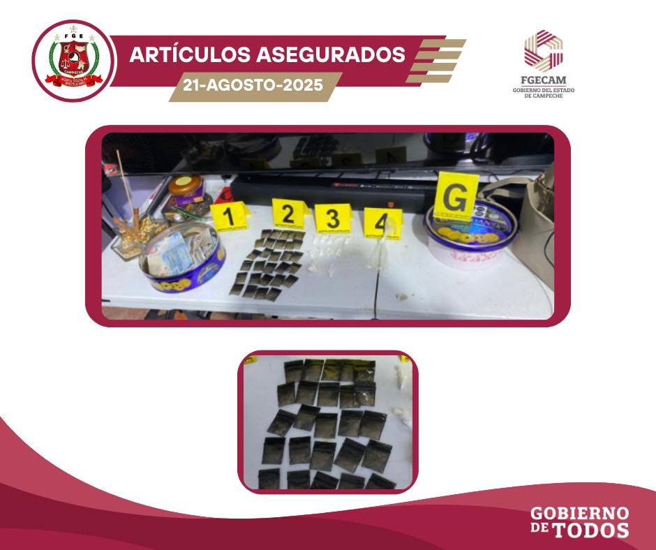 FGECAM ASEGURA A TRES PERSONAS, DROGAS Y DINERO DURANTE CATEOS EN LA CAPITAL CAMPECHANA