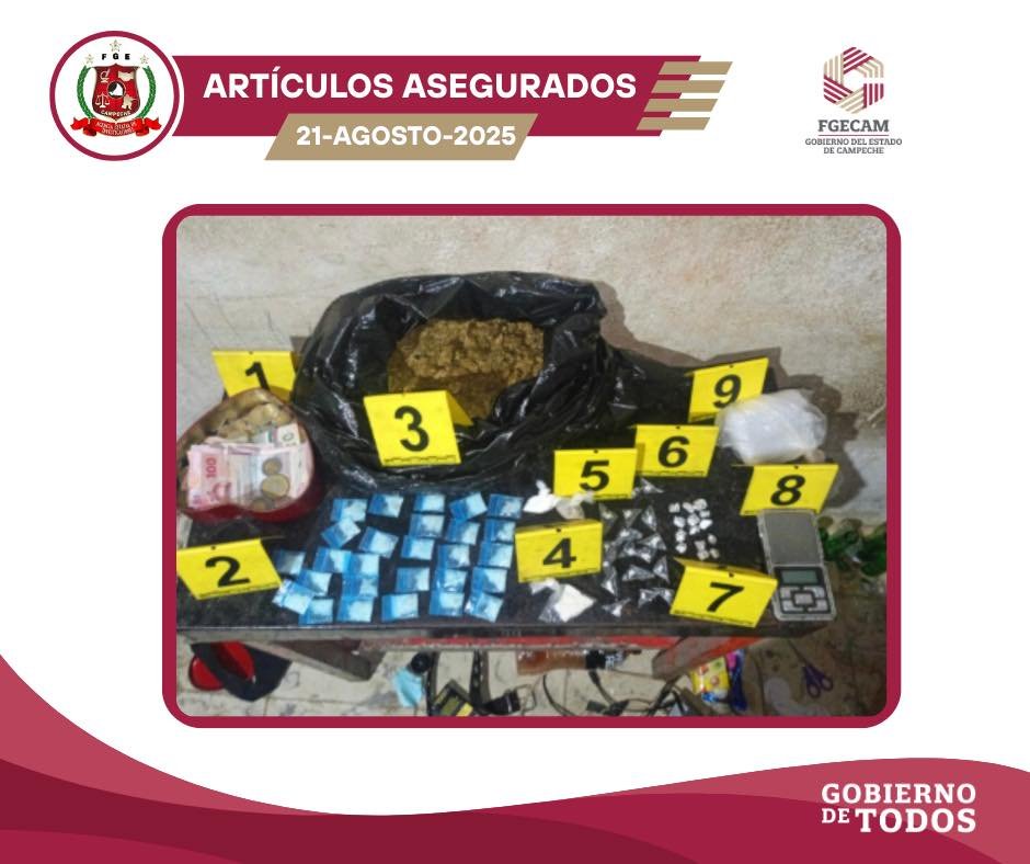 FGECAM ASEGURA A TRES PERSONAS, DROGAS Y DINERO DURANTE CATEOS EN LA CAPITAL CAMPECHANA