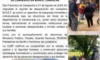 CLBP EN COORDINACIÓN CON INSTITUCIONES PUBLICAS REALIZA ACCIONES DE BUSQUEDA EXITOSA DE CAMPESINO EN BONFIL, CAMPECHE