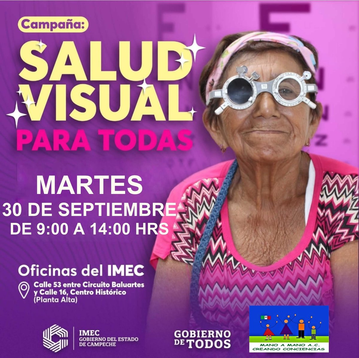 IMEC Y ASOCIACIÓN CIVIL “MANO A MANO” OFRECERÁN ESTE 30 DE SEPTIEMBRE SERVICIOS GRATUITOS DE SALUD VISUAL