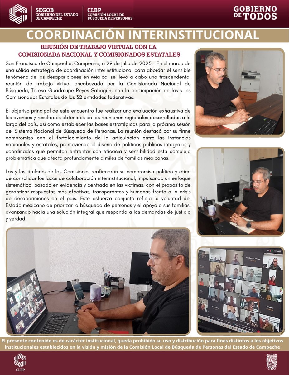 REUNIÓN DE TRABAJO VIRTUAL CON LA COMISIONADA NACIONAL Y COMISIONADOS ESTATALES