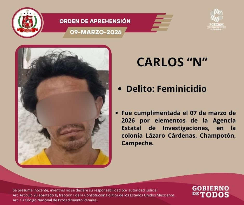 CUMPLIMENTA FGECAM CUATRO ÓRDENES DE APREHENSIÓN POR DIVERSOS DELITOS