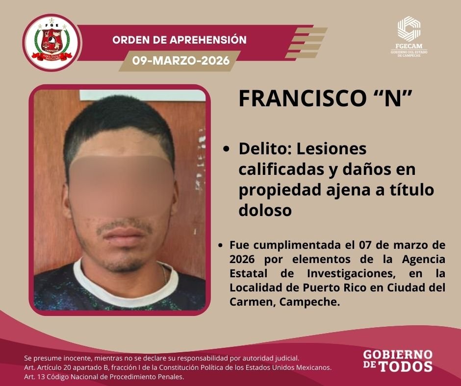 CUMPLIMENTA FGECAM CUATRO ÓRDENES DE APREHENSIÓN POR DIVERSOS DELITOS