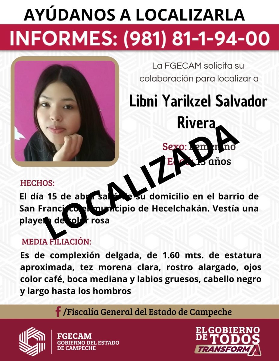 Localizan en Seybaplaya a adolescente de 13 años con alerta nacional