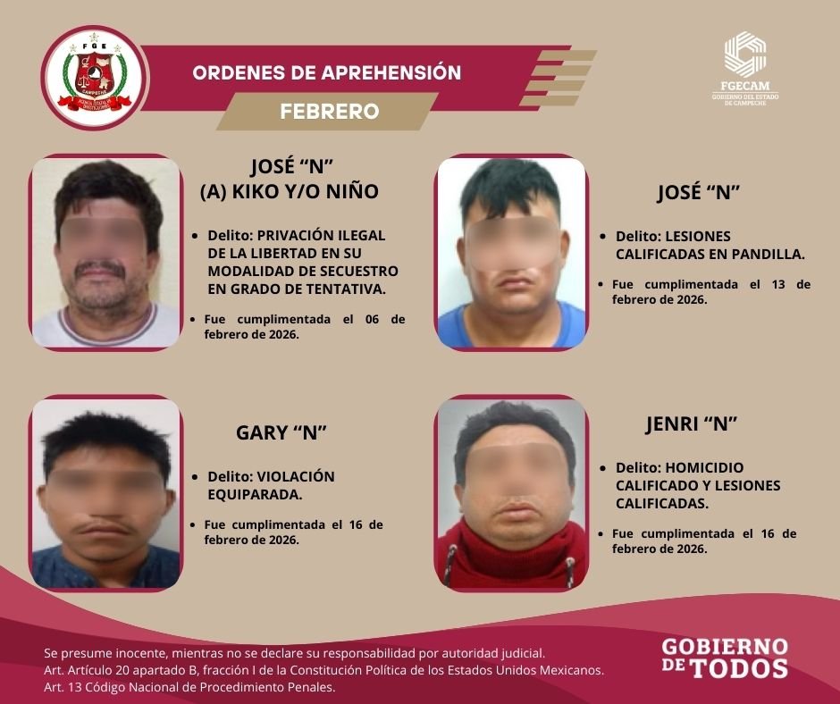 LA AGENCIA ESTATAL DE INVESTIGACIONES CUMPLIÓ 16 ÓRDENES DE APREHENSIÓN DURANTE FEBRERO