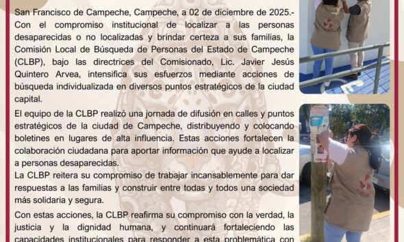 LA COMISIÓN LOCAL DE BÚSQUEDA DE PERSONAS (CLBP) MANTIENE SU COMPROMISO EN LAS ACCIONES RELACIONADAS CON LA BÚSQUEDA EN DIVERSOS PUNTOS DE LA CIUDAD
