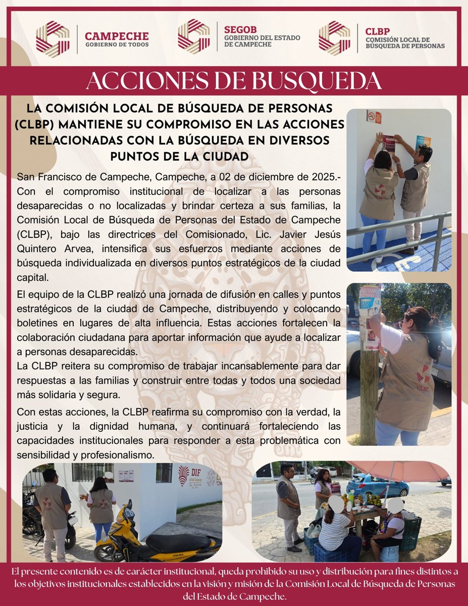 LA COMISIÓN LOCAL DE BÚSQUEDA DE PERSONAS (CLBP) MANTIENE SU COMPROMISO EN LAS ACCIONES RELACIONADAS CON LA BÚSQUEDA EN DIVERSOS PUNTOS DE LA CIUDAD