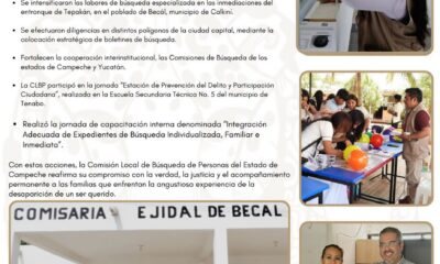 INFORME SEMANAL DE LA COMISIÓN LOCAL DE BÚSQUEDA DE PERSONAS DEL ESTADO DE CAMPECHE