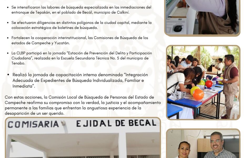 INFORME SEMANAL DE LA COMISIÓN LOCAL DE BÚSQUEDA DE PERSONAS DEL ESTADO DE CAMPECHE
