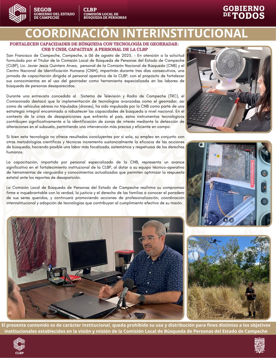 FORTALECEN CAPACIDADES DE BÚSQUEDA CON TECNOLOGÍA DE GEORRADAR: CNB Y CNIH, CAPACITA A PERSONAL DE LA CLBP