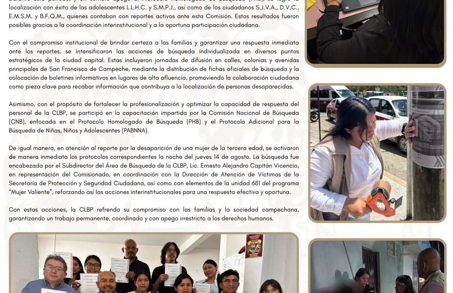 INFORME DE ACTIVIDADES DE LA CLBP SEMANA DEL 11 AL 17 DE AGOSTO DE 2025