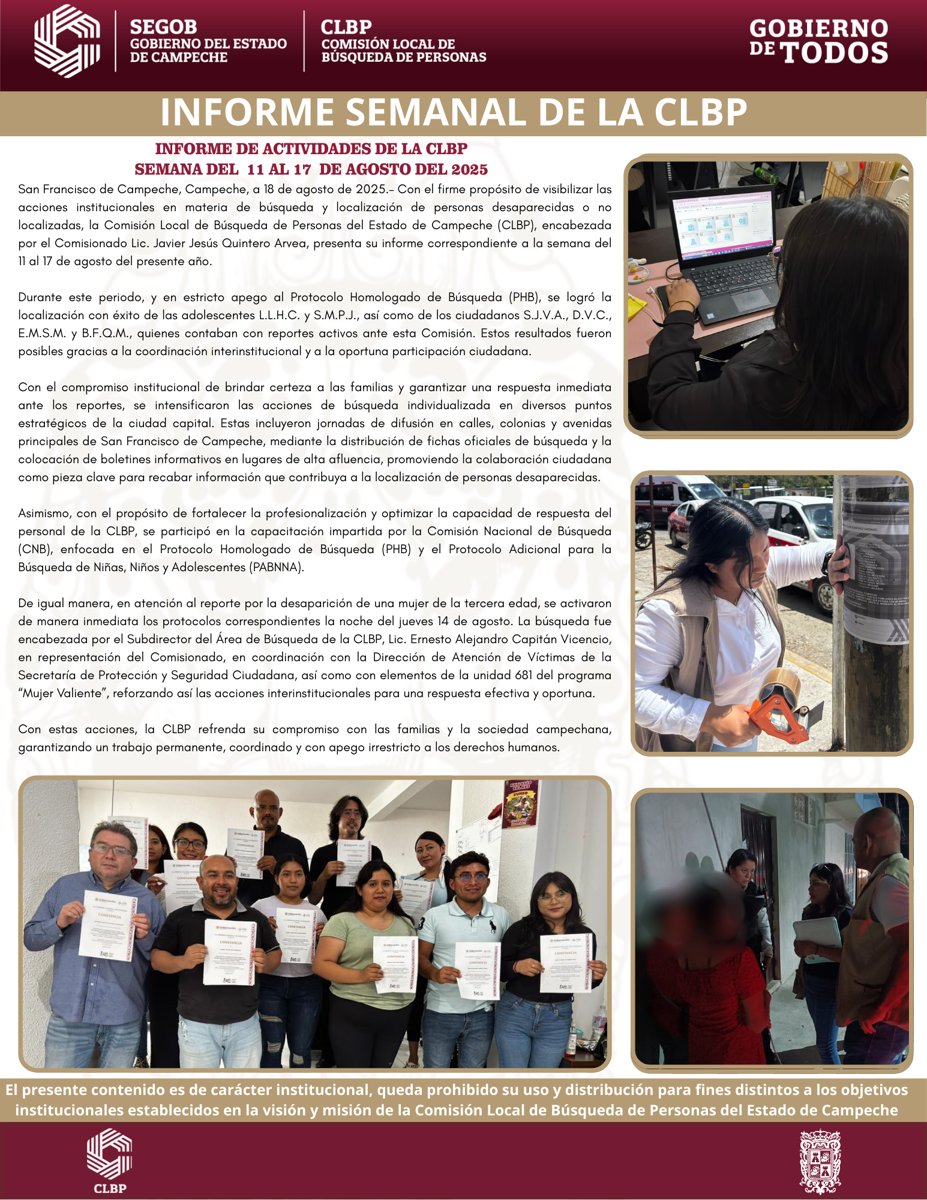 INFORME DE ACTIVIDADES DE LA CLBP SEMANA DEL 11 AL 17 DE AGOSTO DE 2025