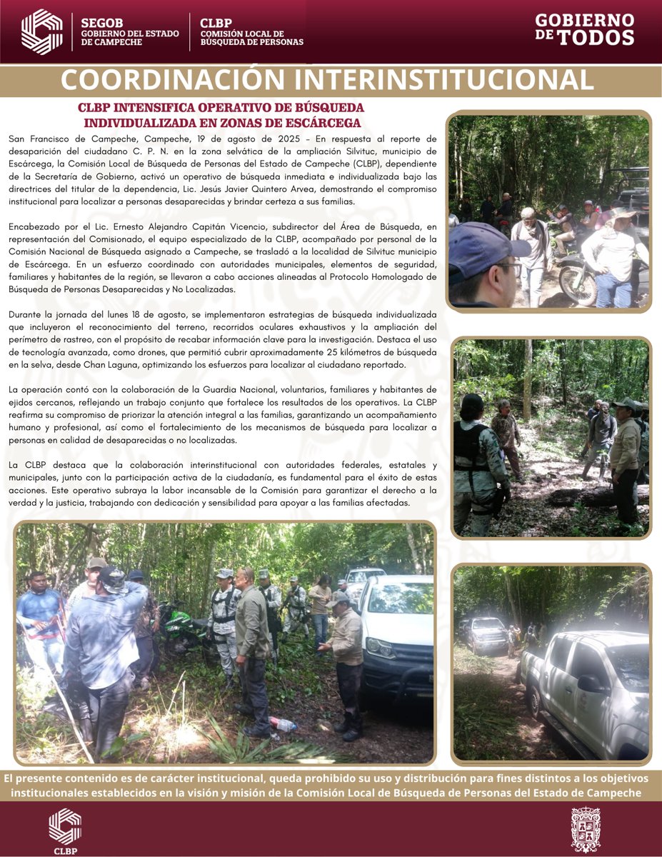CLBP INTENSIFICA OPERATIVO DE BÚSQUEDA INDIVIDUALIZADA EN ZONAS DE ESCÁRCEGA