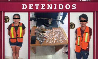 POLICÍA ESTATAL ASEGURA ARMAMENTO, NARCÓTICOS Y DETIENE A DOS PERSONAS EN FILTRO DE SEGURIDAD EN EL MUNICIPIO DE CHAMPOTÓN