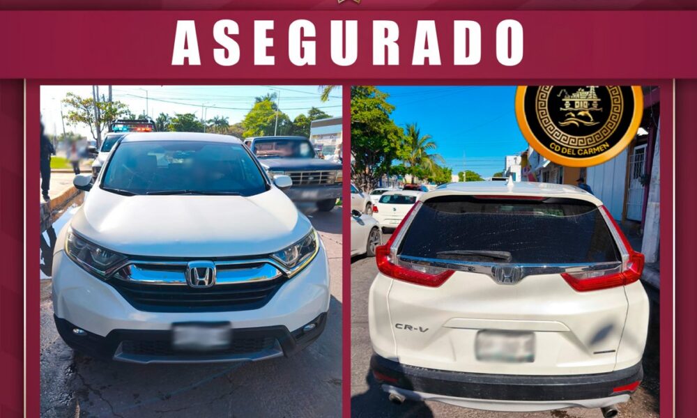 VEHÍCULO CON PLACAS DE MORELOS ASEGURADO EN CARMEN