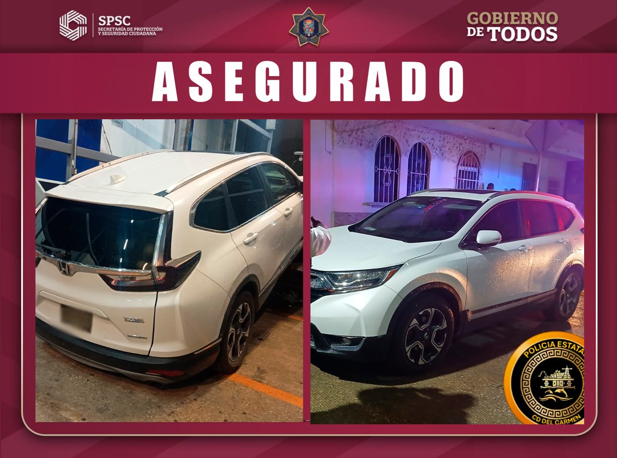 VEHÍCULO CON PLACAS DE MORELOS ASEGURADO EN CARMEN