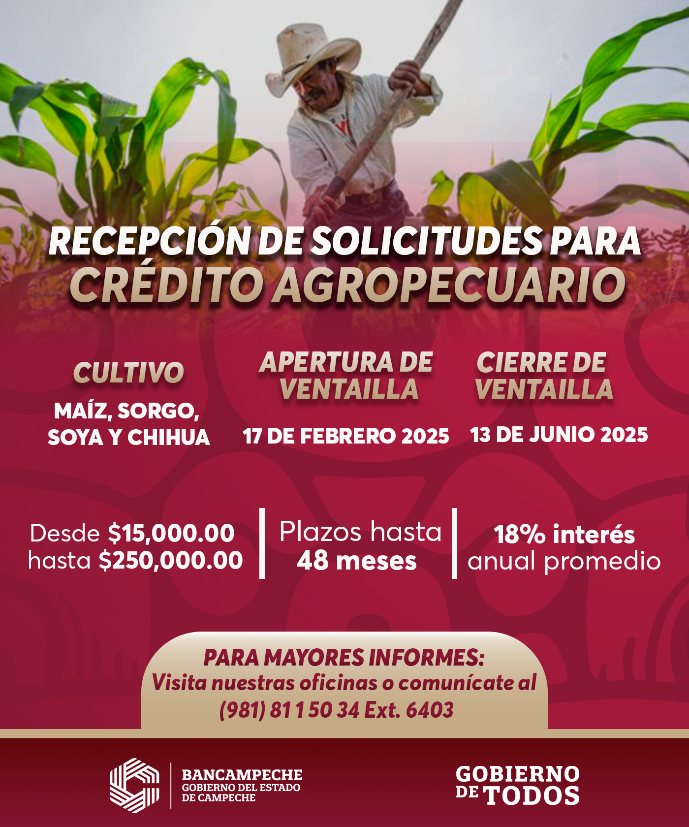 BANCAMPECHE PRESENTA LAS FECHAS DE RECEPCIÓN DE SOLICITUDES PARA CRÉDITO AGROPECUARIO