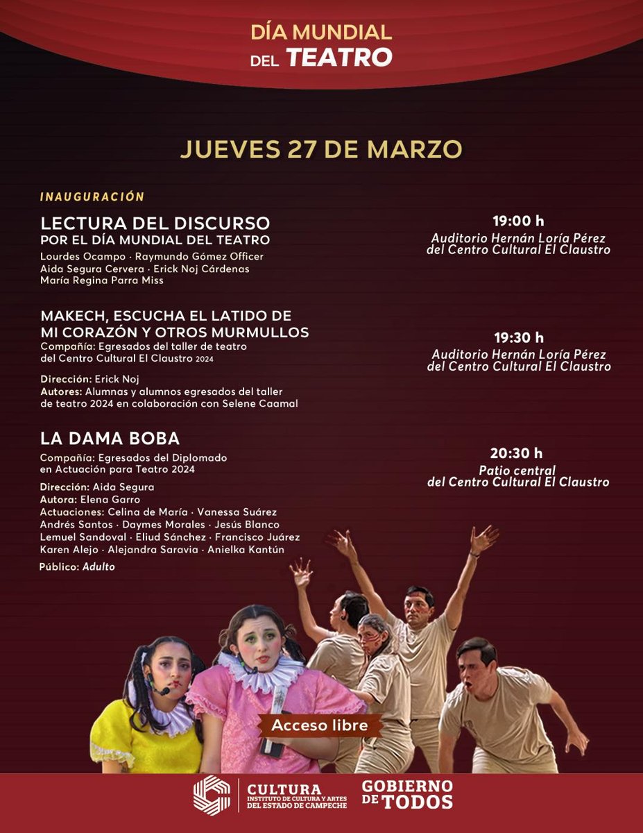 CELEBRARÁ CAMPECHE EL DÍA MUNDIAL DEL TEATRO CON GRANDES PROPUESTAS