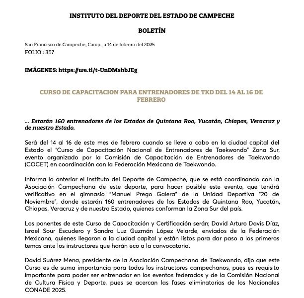 CURSO DE CAPACITACION PARA ENTRENADORES DE TKD DEL 14 AL 16 DE FEBRERO