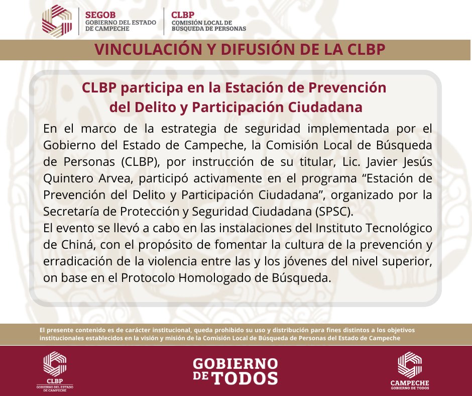 LA COMISIÓN LOCAL DE BÚSQUEDA DE PERSONAS DEL ESTADO DE CAMPECHE PARTICIPA EN LA ESTACIÓN DE PREVENCIÓN DEL DELITO Y PARTICIPACIÓN CIUDADANA