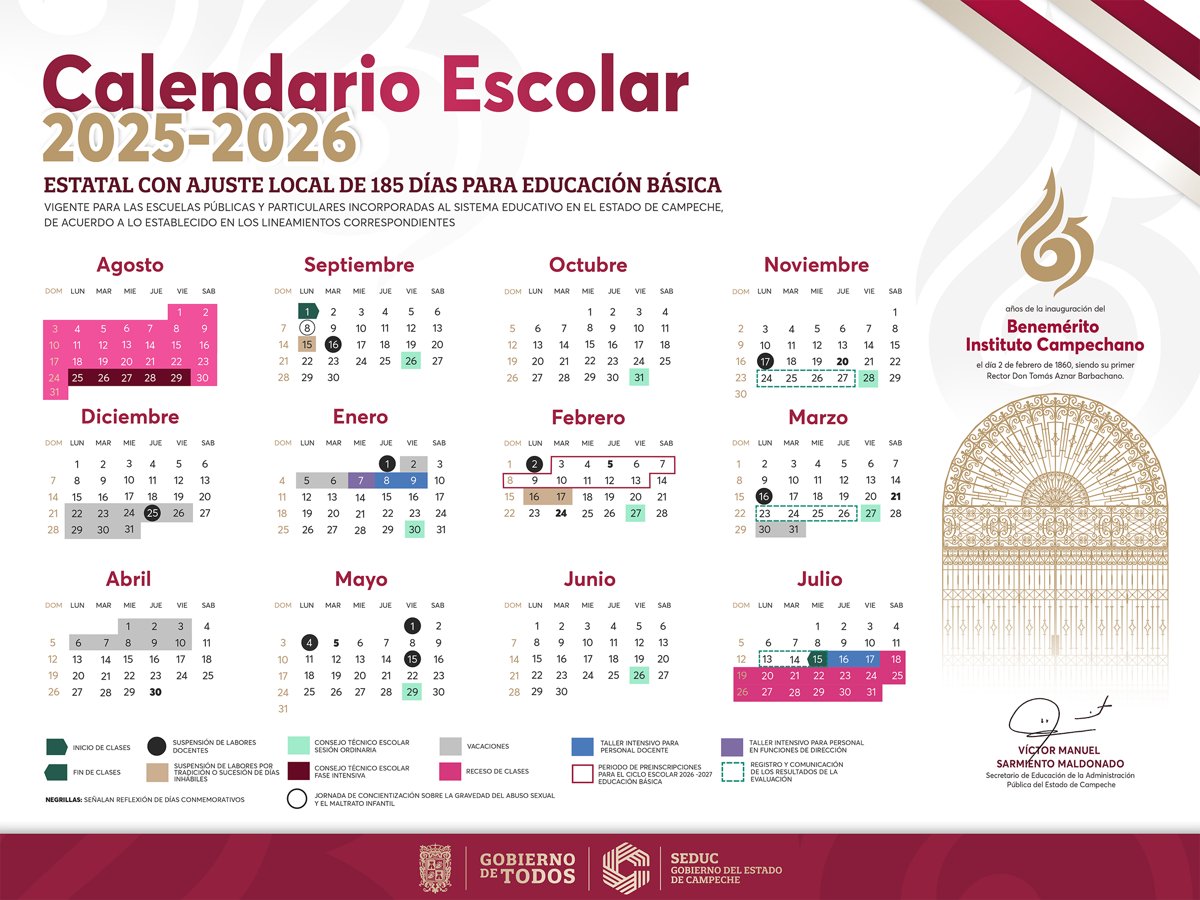 DA A CONOCER SEDUC CALENDARIO ESCOLAR 2025-2026 EN EDUCACIÓN BÁSICA