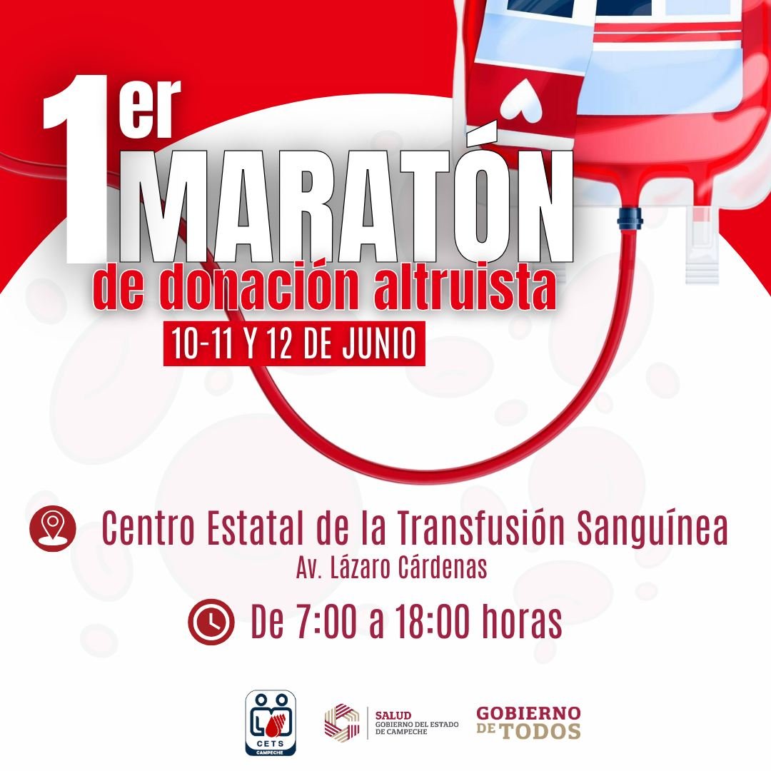 INVITAN AL PRIMER MARATÓN DE DONACIÓN DE SANGRE DEL 10 AL 12 DE JUNIO