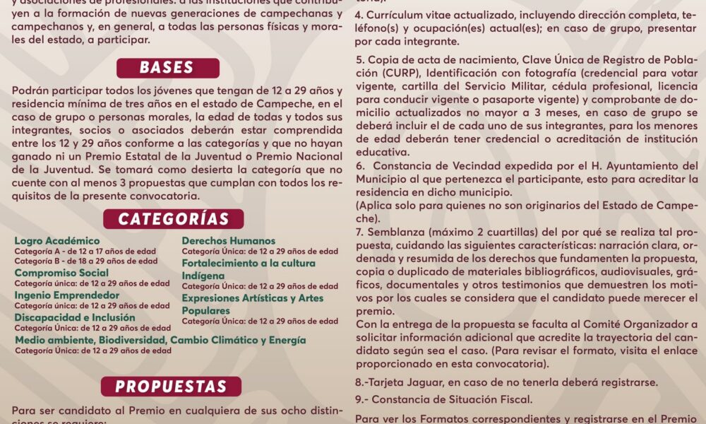 SE APROXIMA EL CIERRE DE LA CONVOCATORIA DEL PREMIO ESTATAL DE LA JUVENTUD 2024