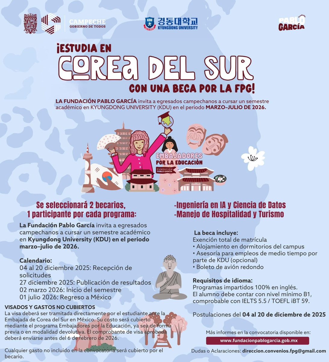 CONVOCATORIA ABIERTA: ESTUDIA UN SEMESTRE EN COREA DEL SUR CON LA FUNDACIÓN PABLO GARCÍA