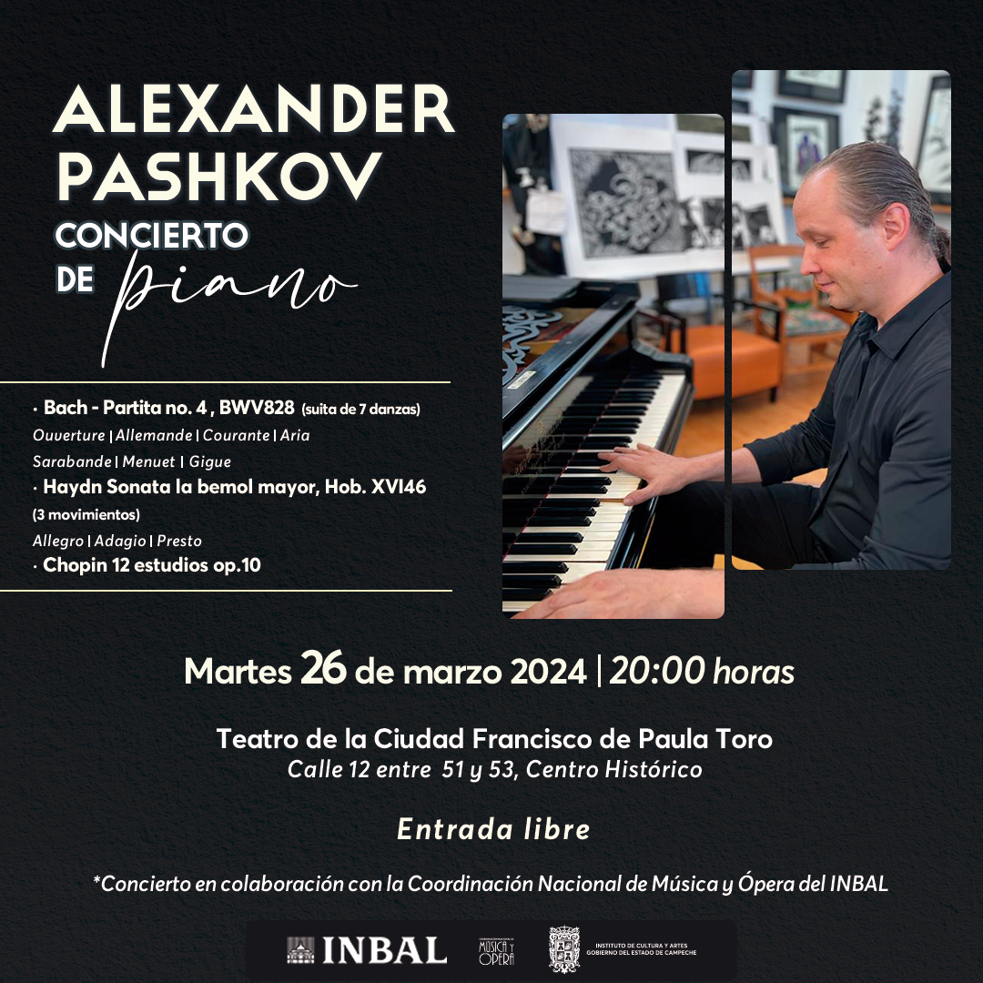 EL TALENTOSO PIANISTA, ALEXANDER PASHKOV, SE PRESENTARÁ EN EL TEATRO TORO