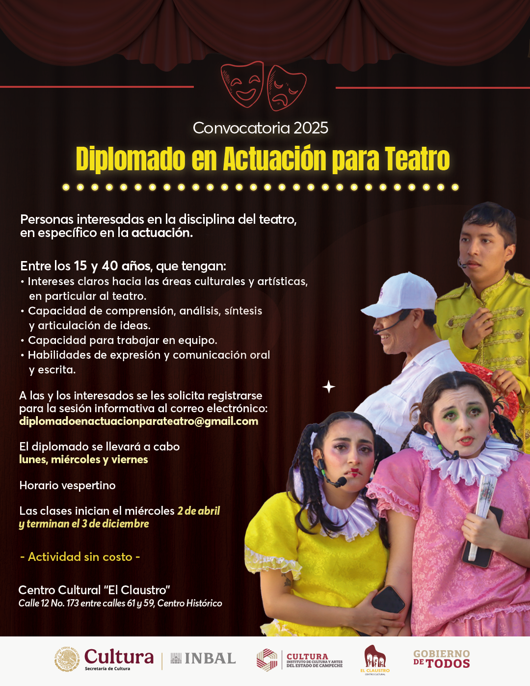 INSTITUTO DE CULTURA Y ARTES OFRECE SEGUNDA EDICIÓN DE DIPLOMADO EN ACTUACIÓN PARA TEATRO 2025
