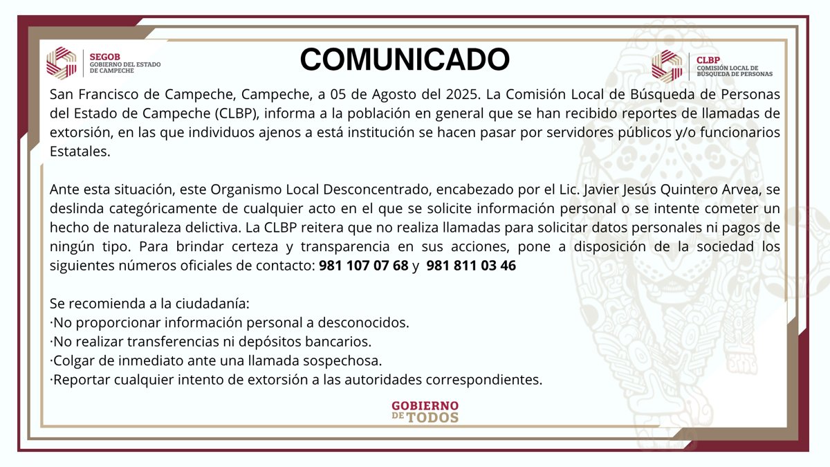 CLBP ADVIERTE SOBRE LLAMADAS DE EXTORSIÓN EN NOMBRE DE LA INSTITUCIÓN