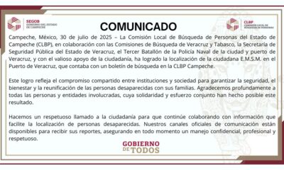 Localizan en Veracruz a una persona con boletín de búsqueda en Campeche
