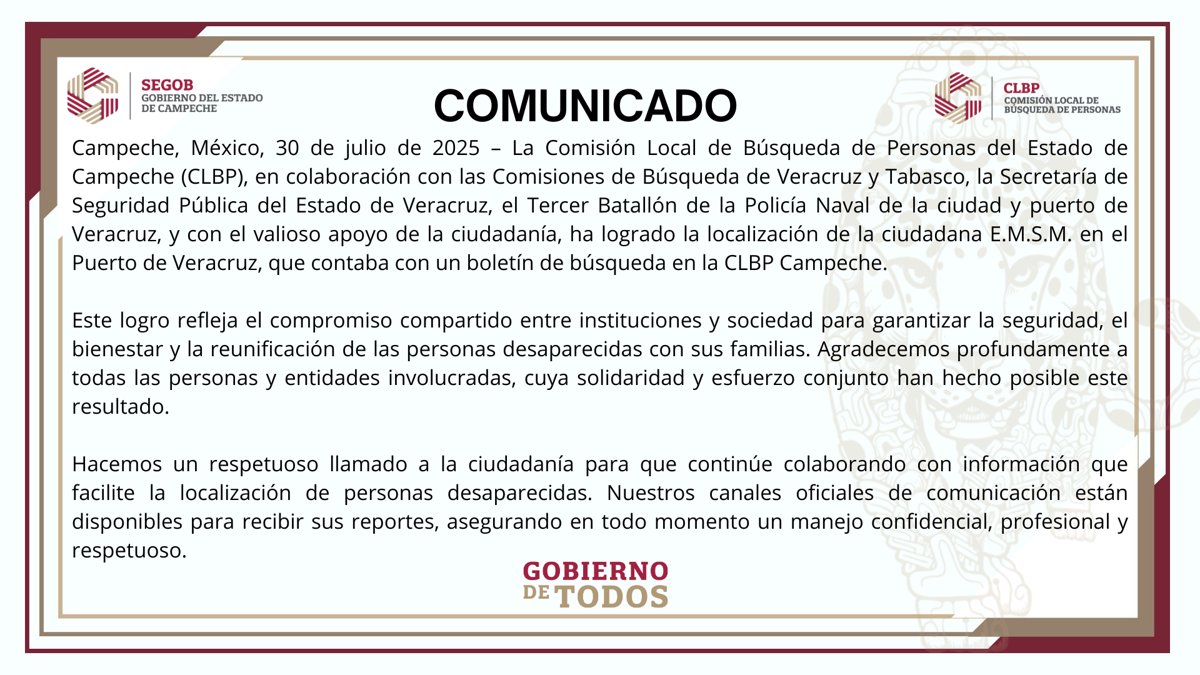 Localizan en Veracruz a una persona con boletín de búsqueda en Campeche