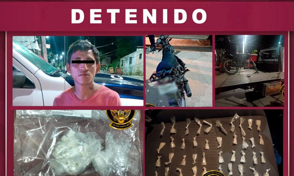DETIENEN A SUJETO CON MOTOCICLETA CON REPORTE DE ROBO Y PRESUNTOS NARCÓTICOS EN LA COLONIA PLAN CHAC