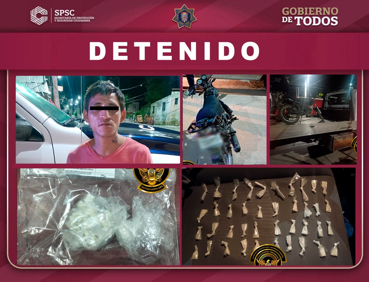 DETIENEN A SUJETO CON MOTOCICLETA CON REPORTE DE ROBO Y PRESUNTOS NARCÓTICOS EN LA COLONIA PLAN CHAC