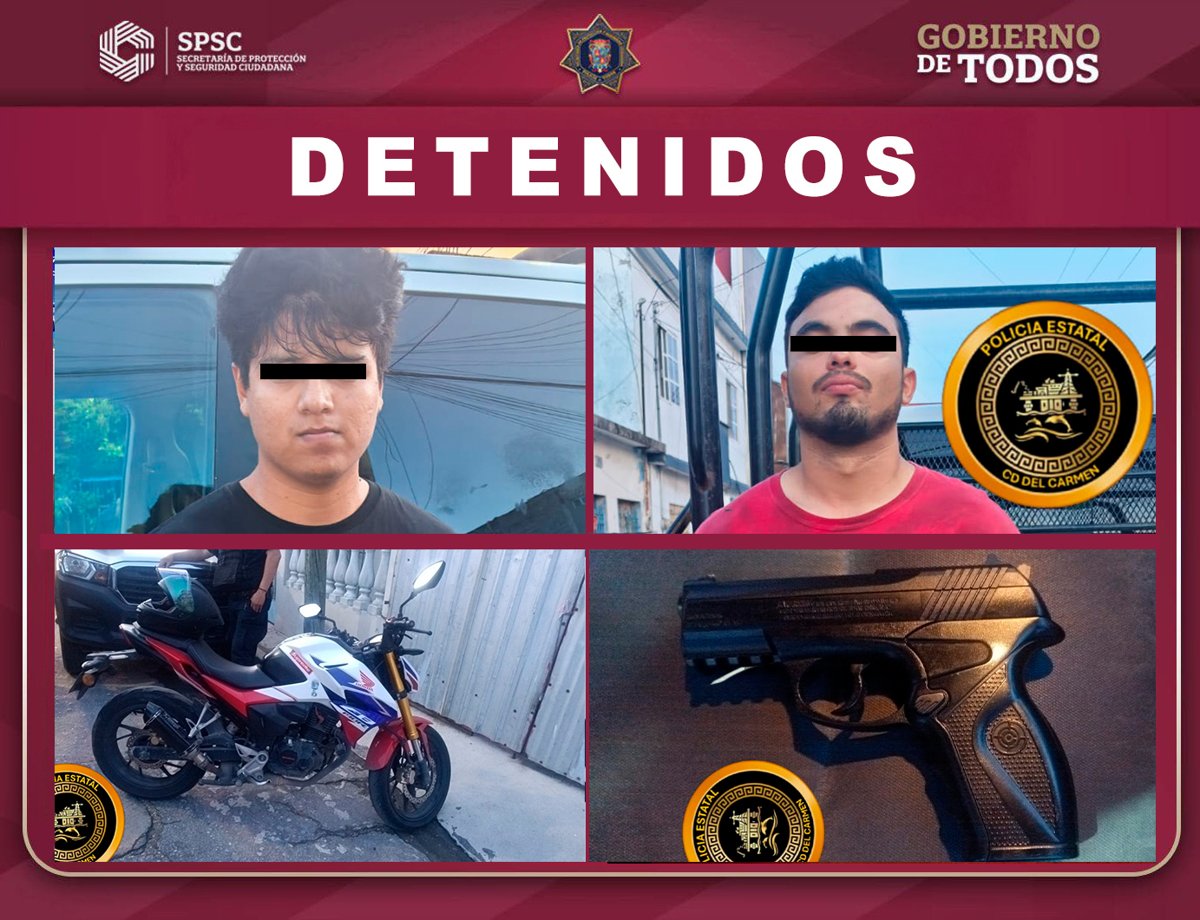 DETENIDOS DOS SUJETOS EN CIUDAD DEL CARMEN POR AMENAZAS Y PORTACIÓN DE ARMA