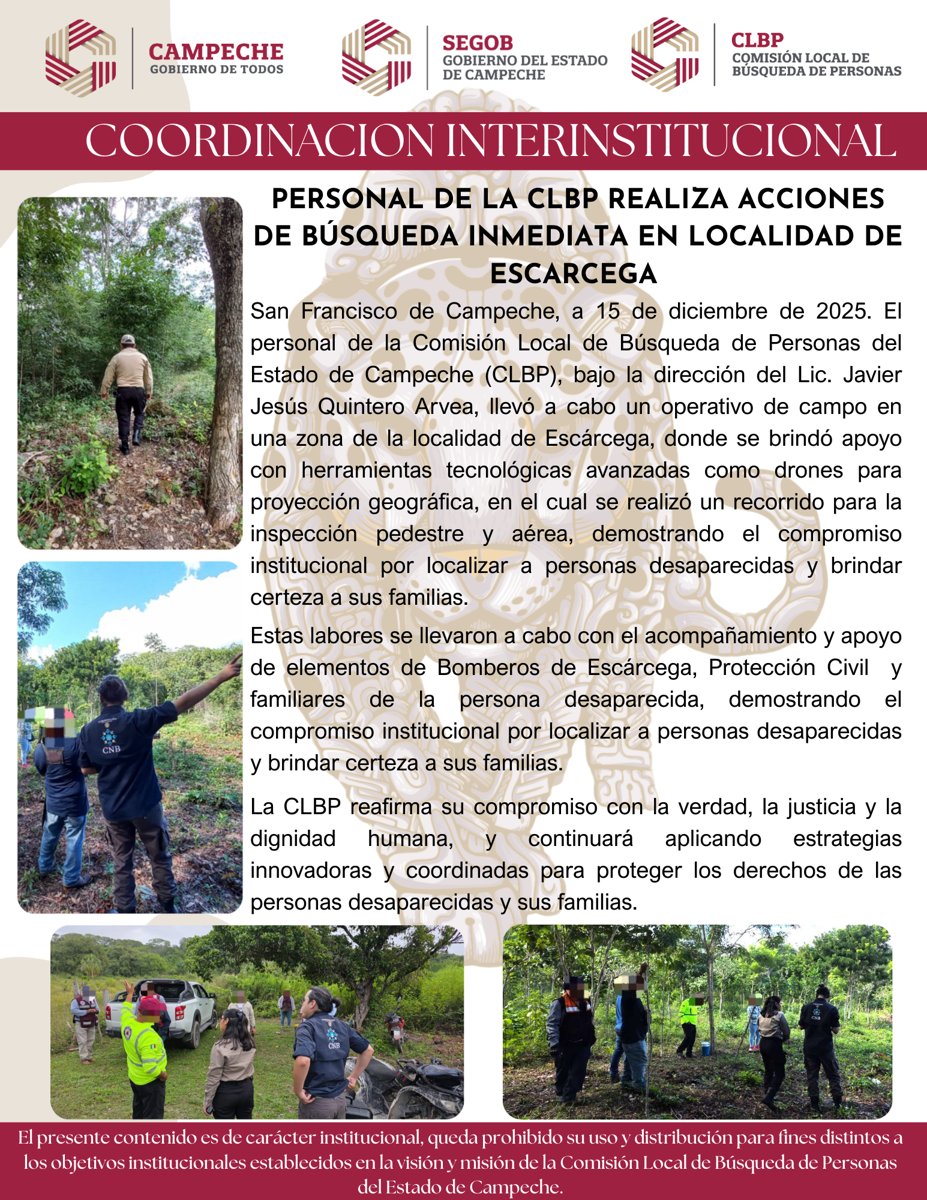 PERSONAL DE LA CLBP REALIZA ACCIONES DE BÚSQUEDA INMEDIATA EN LOCALIDAD DE ESCÁRCEGA
