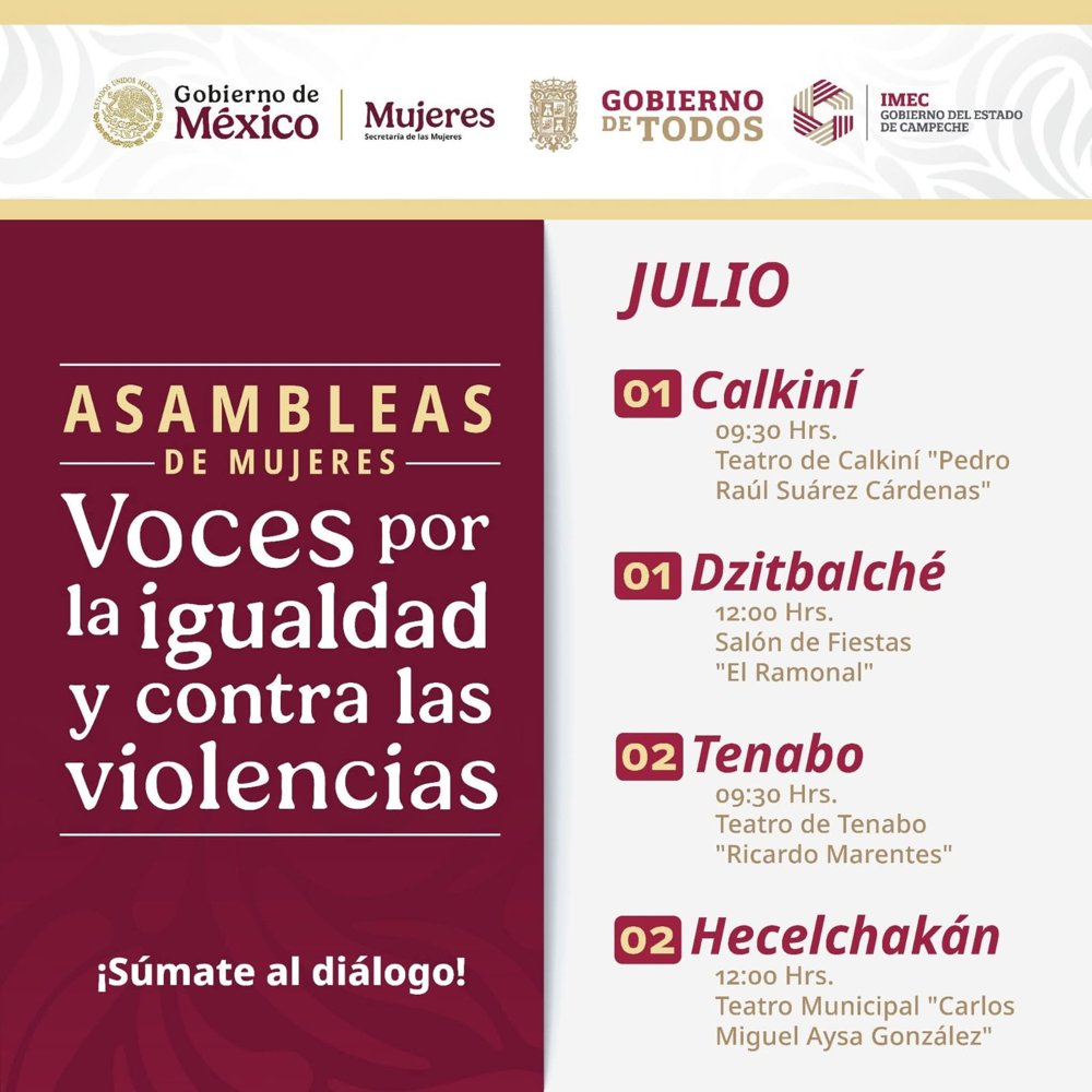 SEMUJERES E IMEC CONTINUARÁN CON LAS ASAMBLEAS DE MUJERES, VOCES POR LA IGUALDAD Y CONTRA LAS VIOLENCIAS ESTE 1 Y 2 DE JULIO