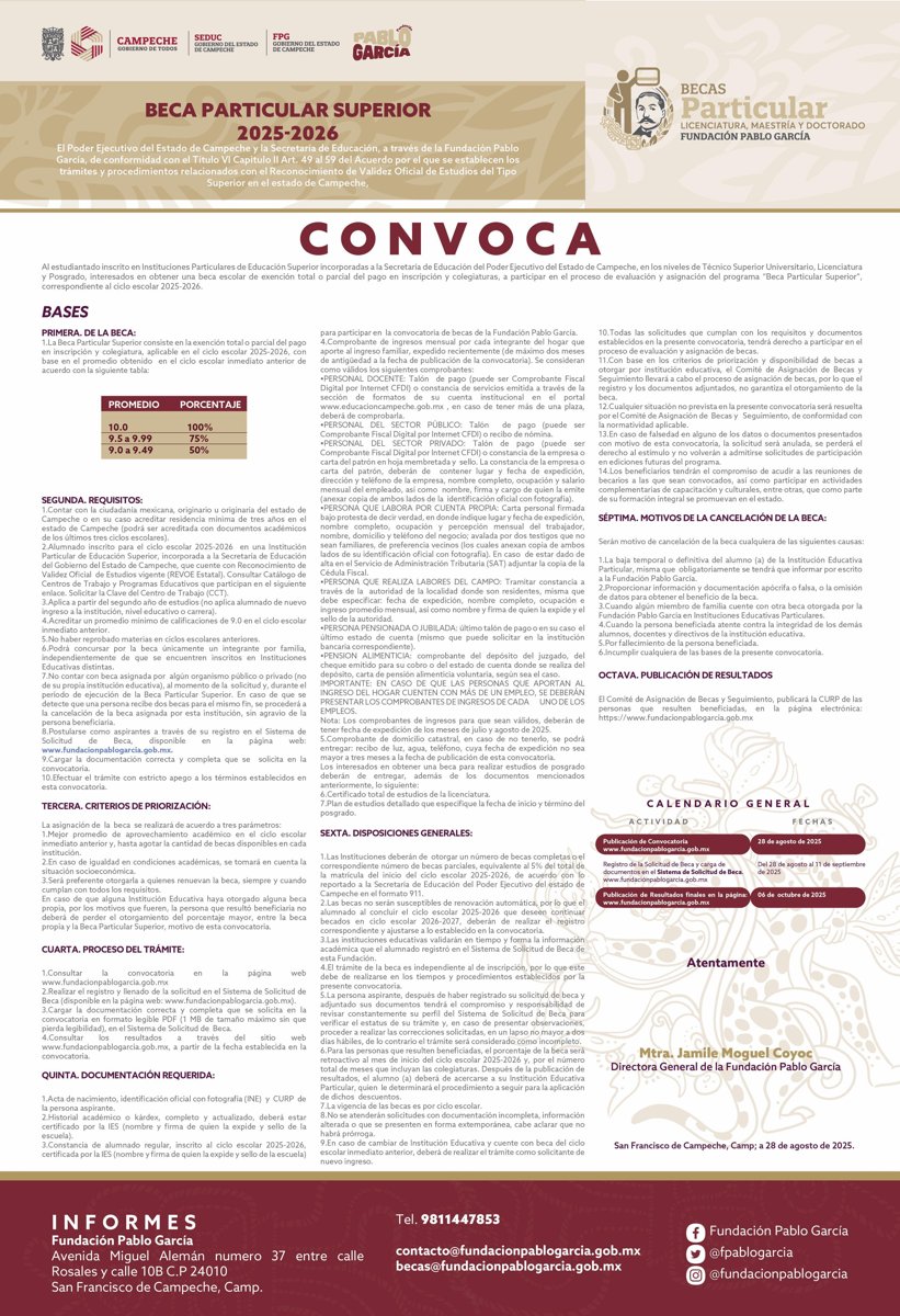 FUNDACIÓN PABLO GARCÍA LANZA CONVOCATORIA DE BECA PARTICULAR SUPERIOR 2025-2026